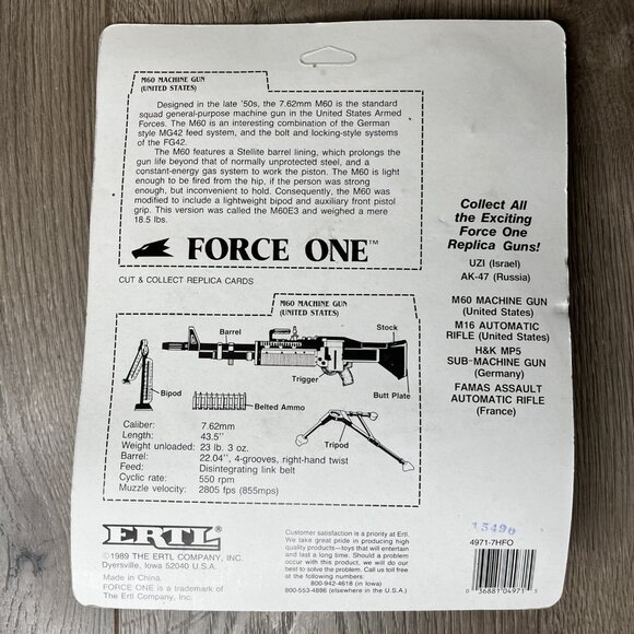 ERTL Force One Die-Cast Metal  M60 Machine Gun #4971 1989 c - Picture 2 of 11